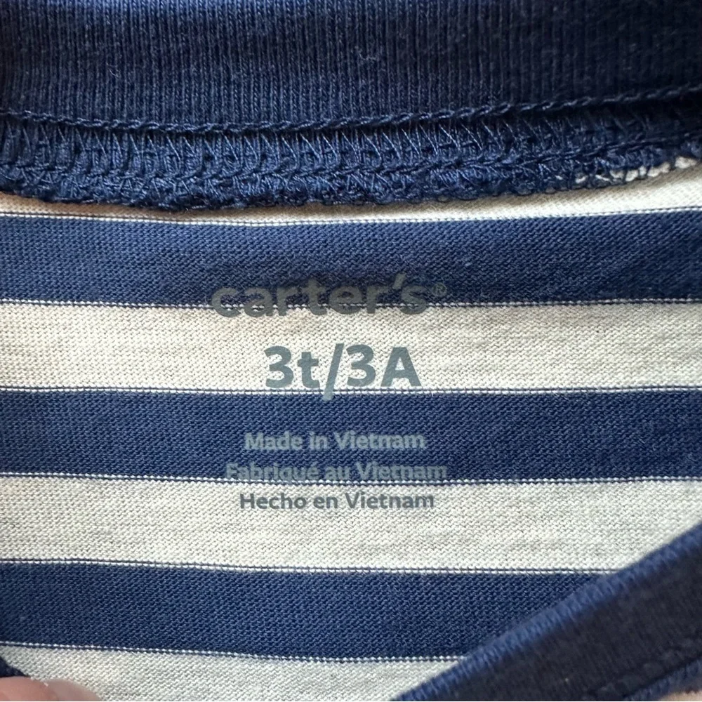 Carter’s Navy Striped Bear in Hat Graphic long Sleeve Tshirt Boys 3T